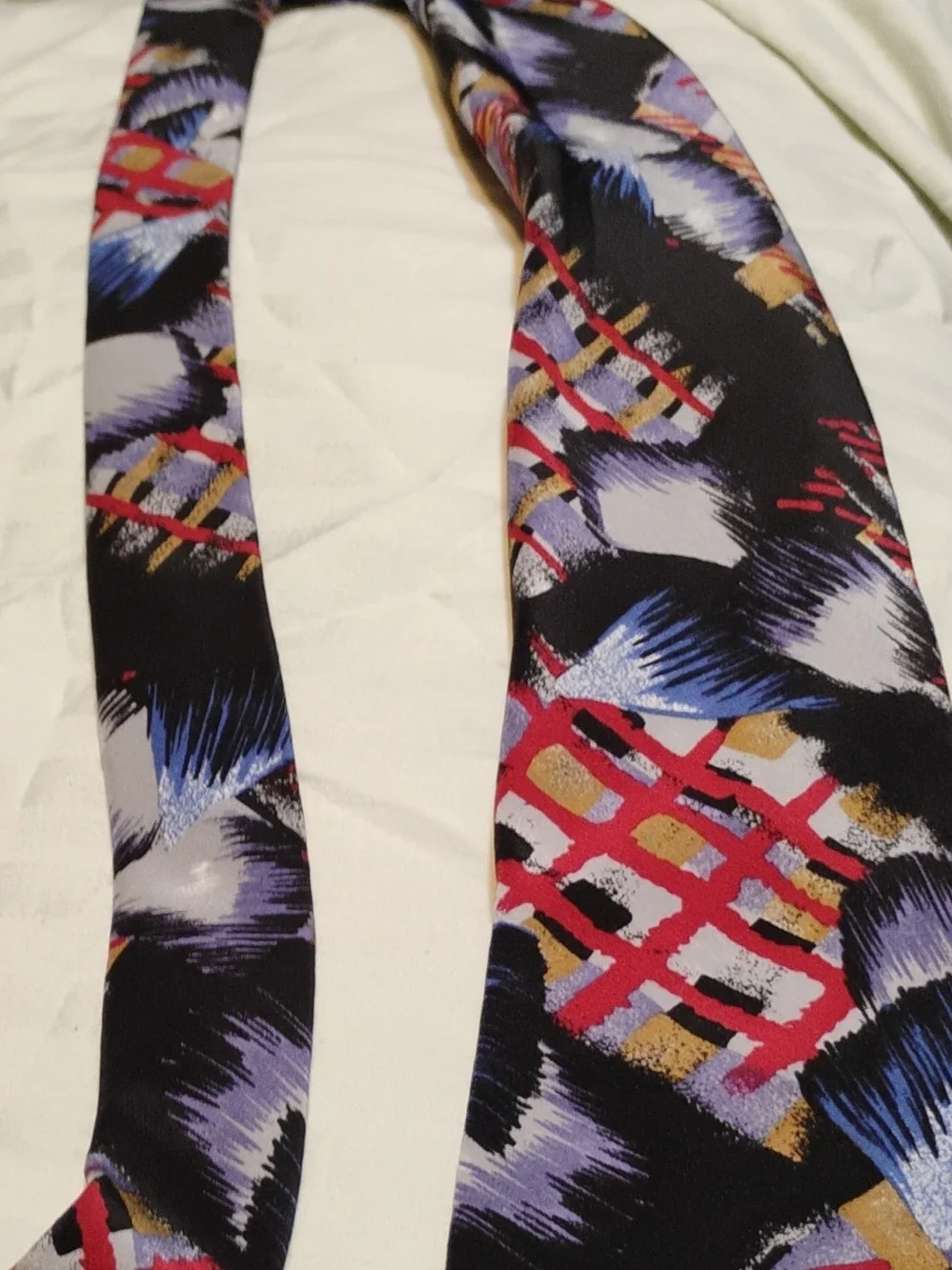 Men's Patterned Halston Black Silk-Feel Tie with Multicolor Abstract Print